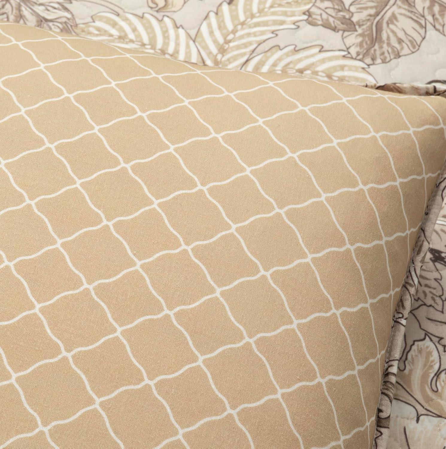 Beige Standard Cotton Reversible 3 Piece Quilt Set