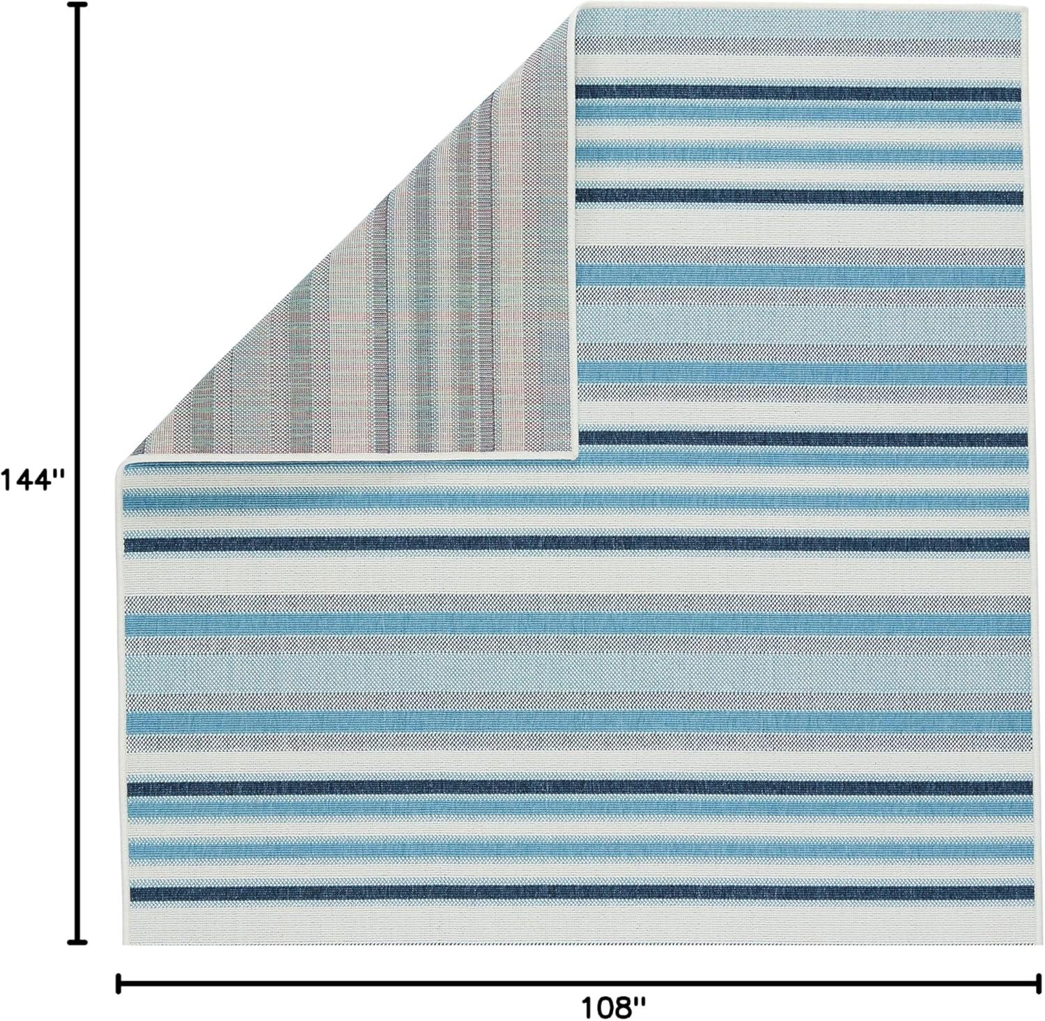 Coastal Stripe Blue and Cream 9' x 12' Synthetic Area Rug