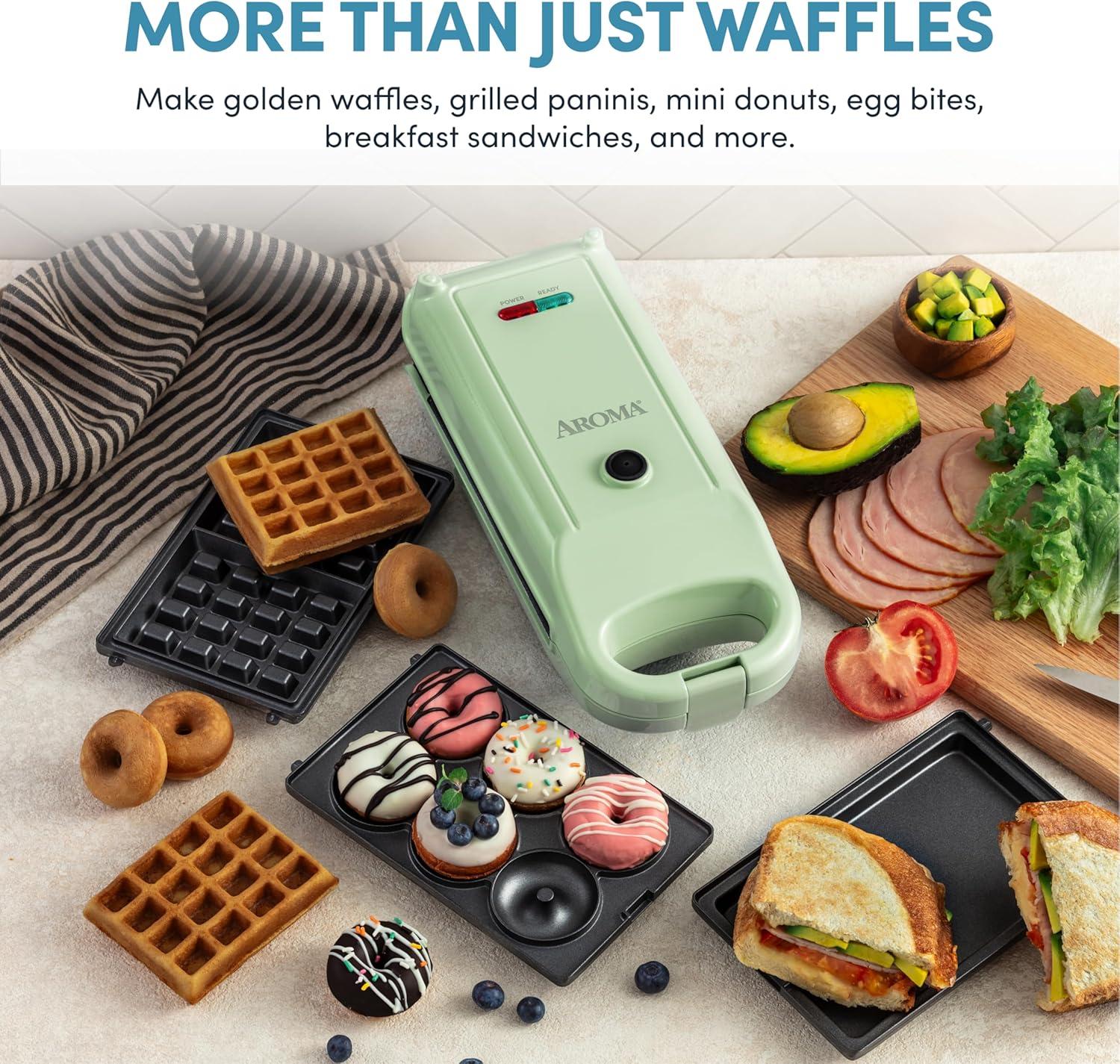 Aroma Aroma® Swap & Flip Waffle Maker With Removable Plates: 3-in-1 Panini Press, Mini Donut Maker, And Waffle Iron