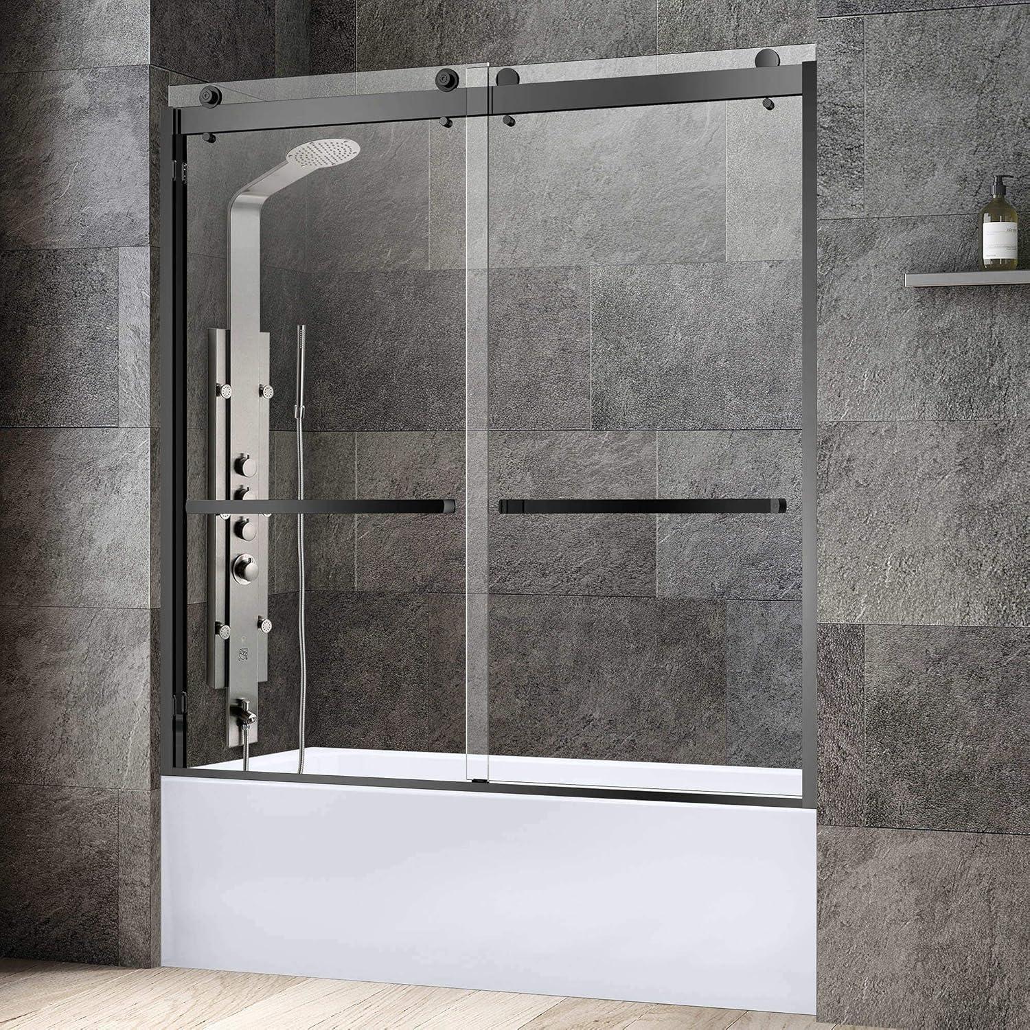 60" Matte Black Frameless Double Sliding Bathtub Shower Door