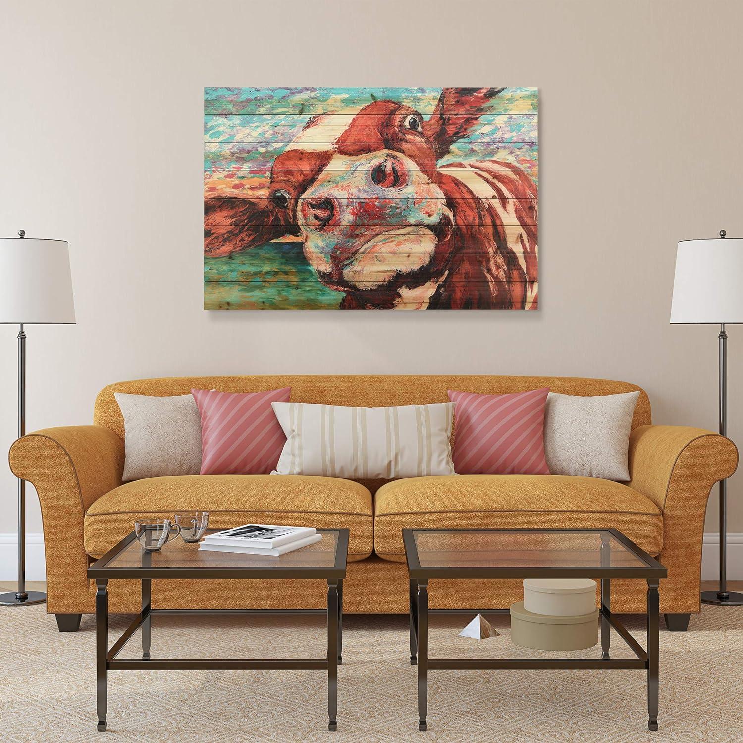 Empire Art Direct "Curious Cow" Arte de Legno Digital Print on Solid Wood Wall Art 30 x 45
