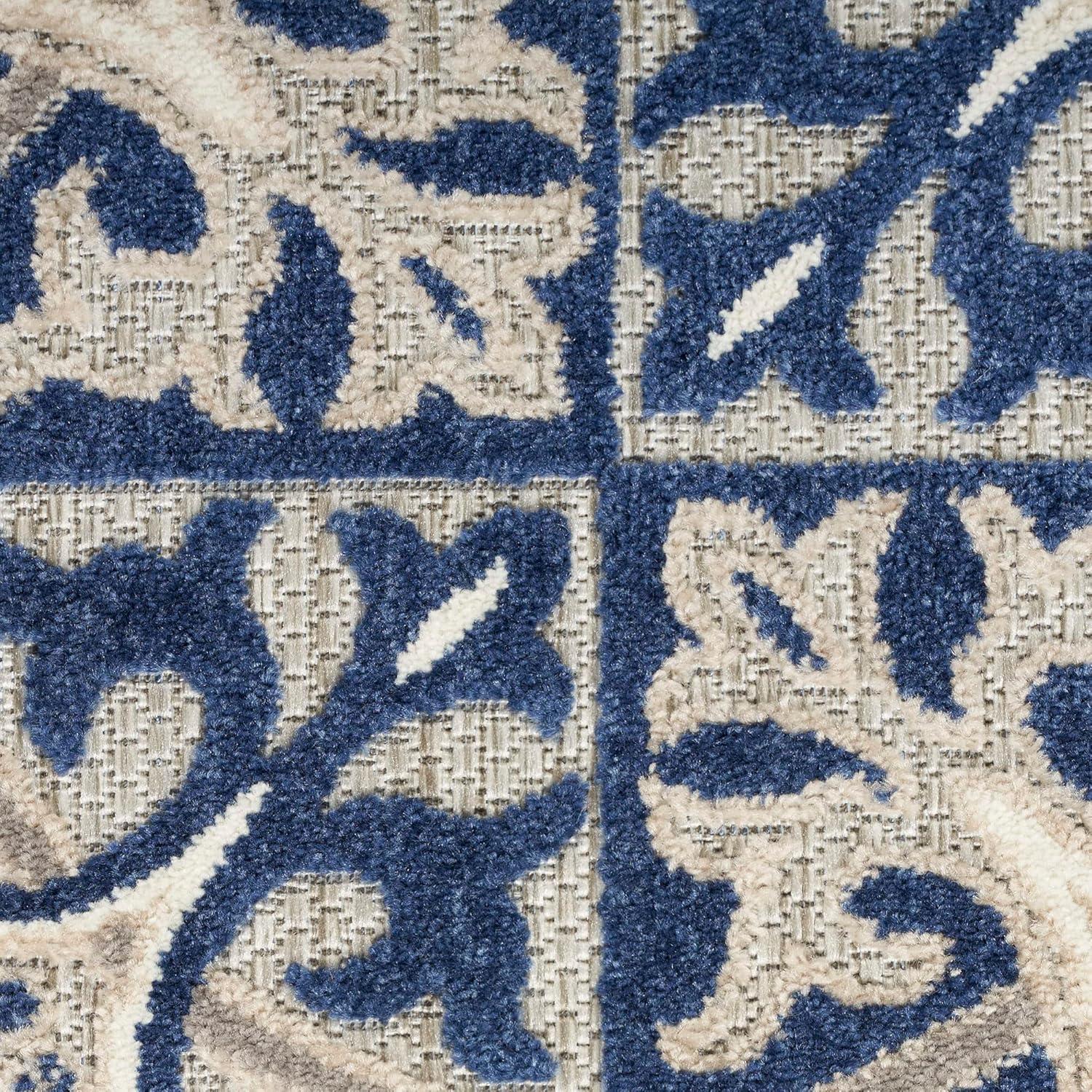Nourison Aloha Modern Mosaic Flatweave High-Low Indoor Outdoor Area Rug Blue 6' x 9'