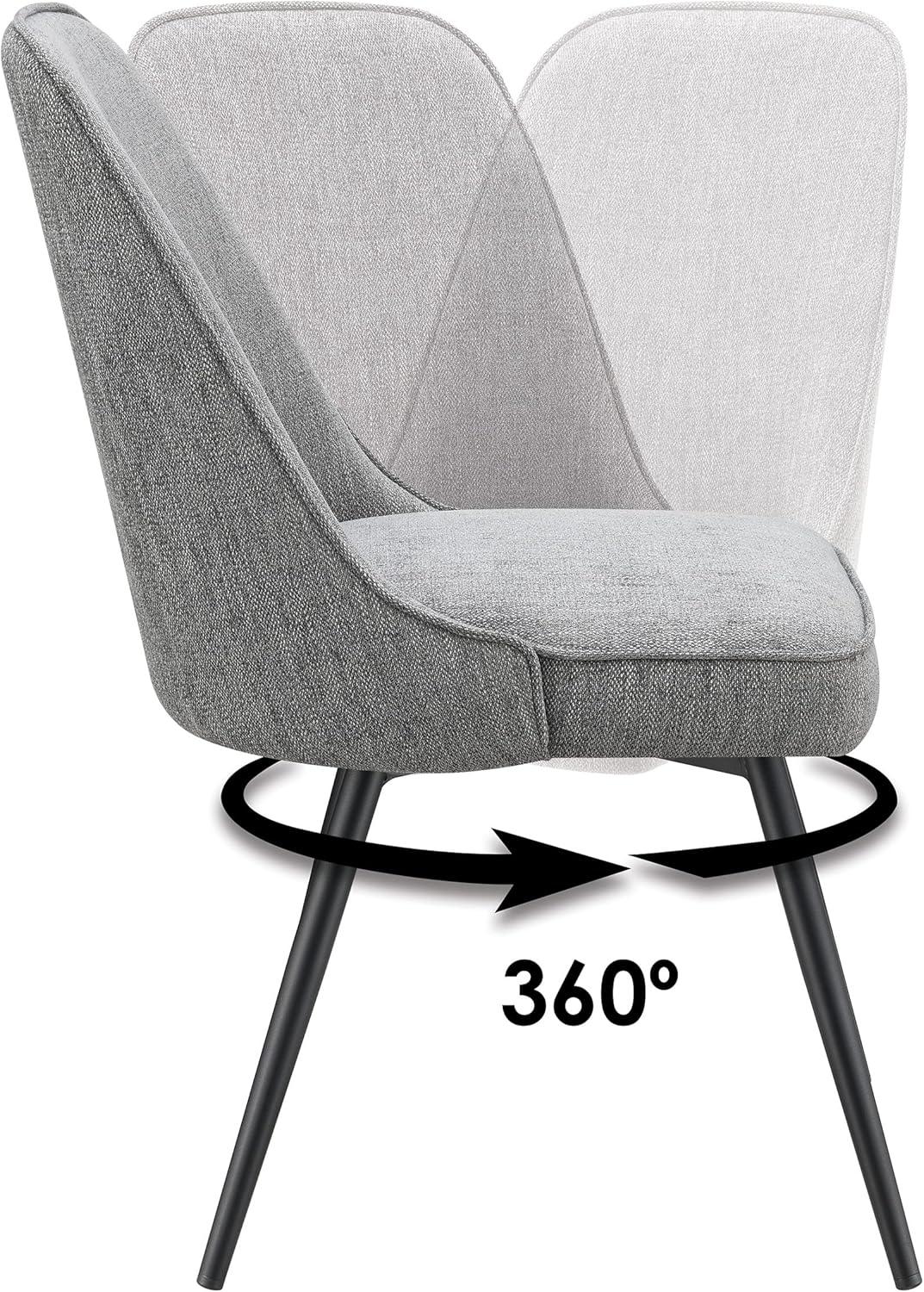 Charcoal Herringbone Fabric Swivel Chair with Metal Legs