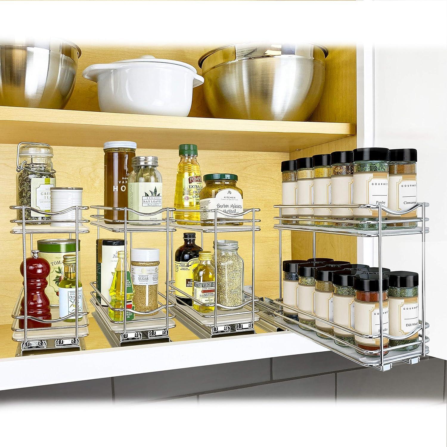 LYNK PROFESSIONAL® Pull Out Spice Rack Organizer for Cabinet - 2 Tier, Chrome