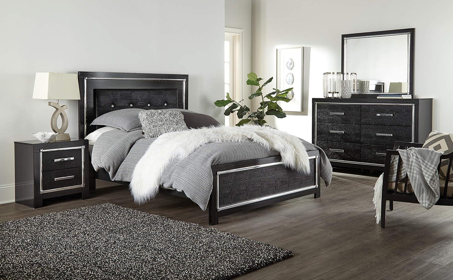 Black Glam 6-Drawer Dresser with Chrome Accents