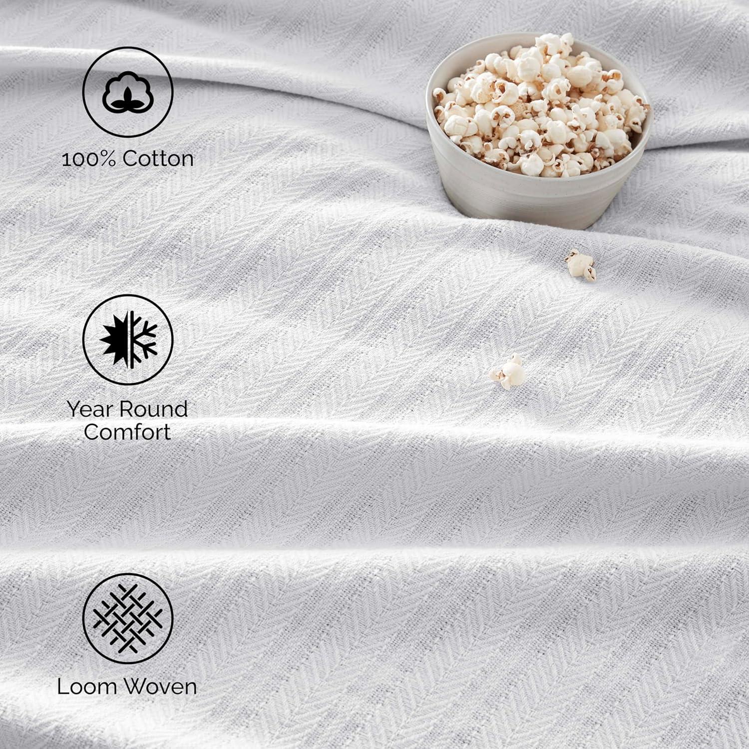 Vellux Vellux 100% Cotton Blanket - Soft, Breathable, Cozy & Lightweight Thermal Blanket  All-Season Blanket Perfect for Layering Bed, Couch & Sofa - Hotel Quality