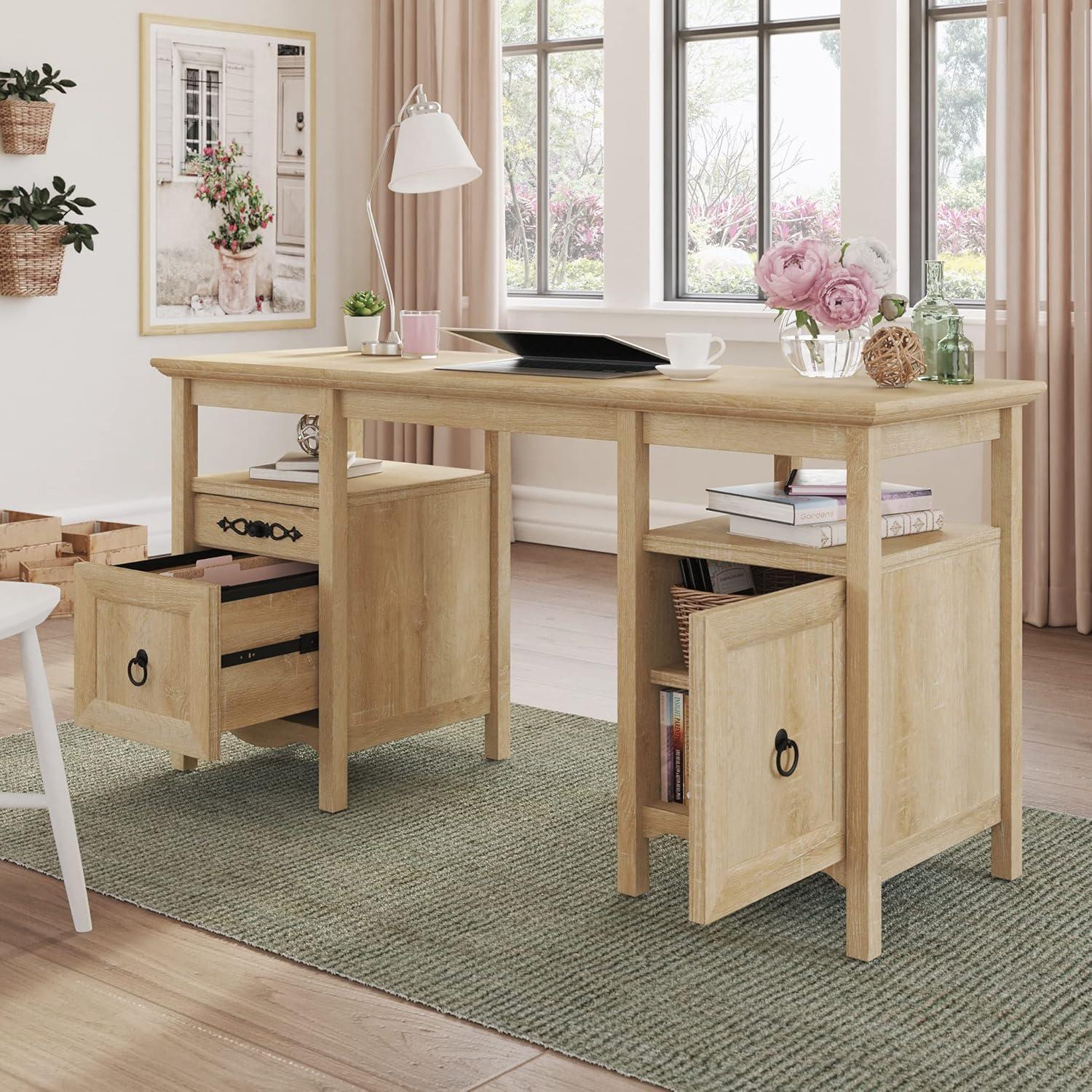 Adaline Cafe Classic Executive Computer Desk, Orchard Oak Finish