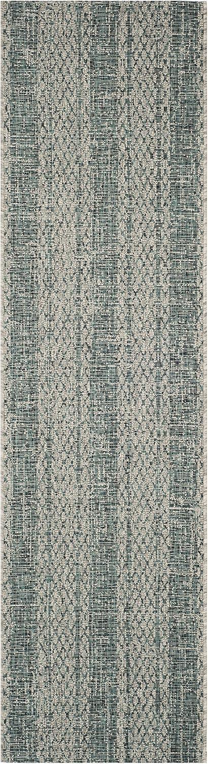 Courtyard CY8736 Power Loomed Indoor and Outdoor Runner Rug - Light Grey/Teal - 2'3"x8' - Safavieh