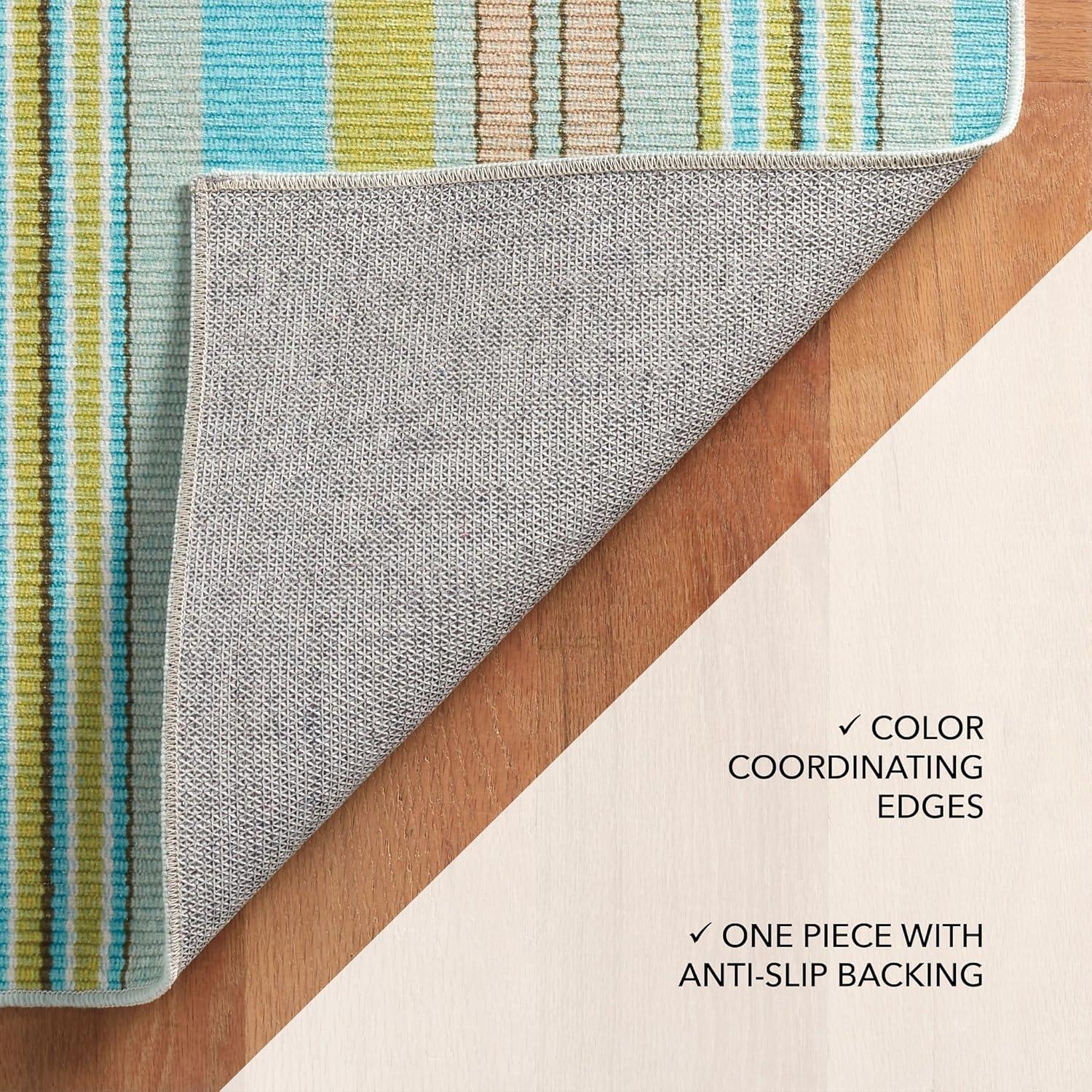 Blue Awning Stripe Machine Washable Rug