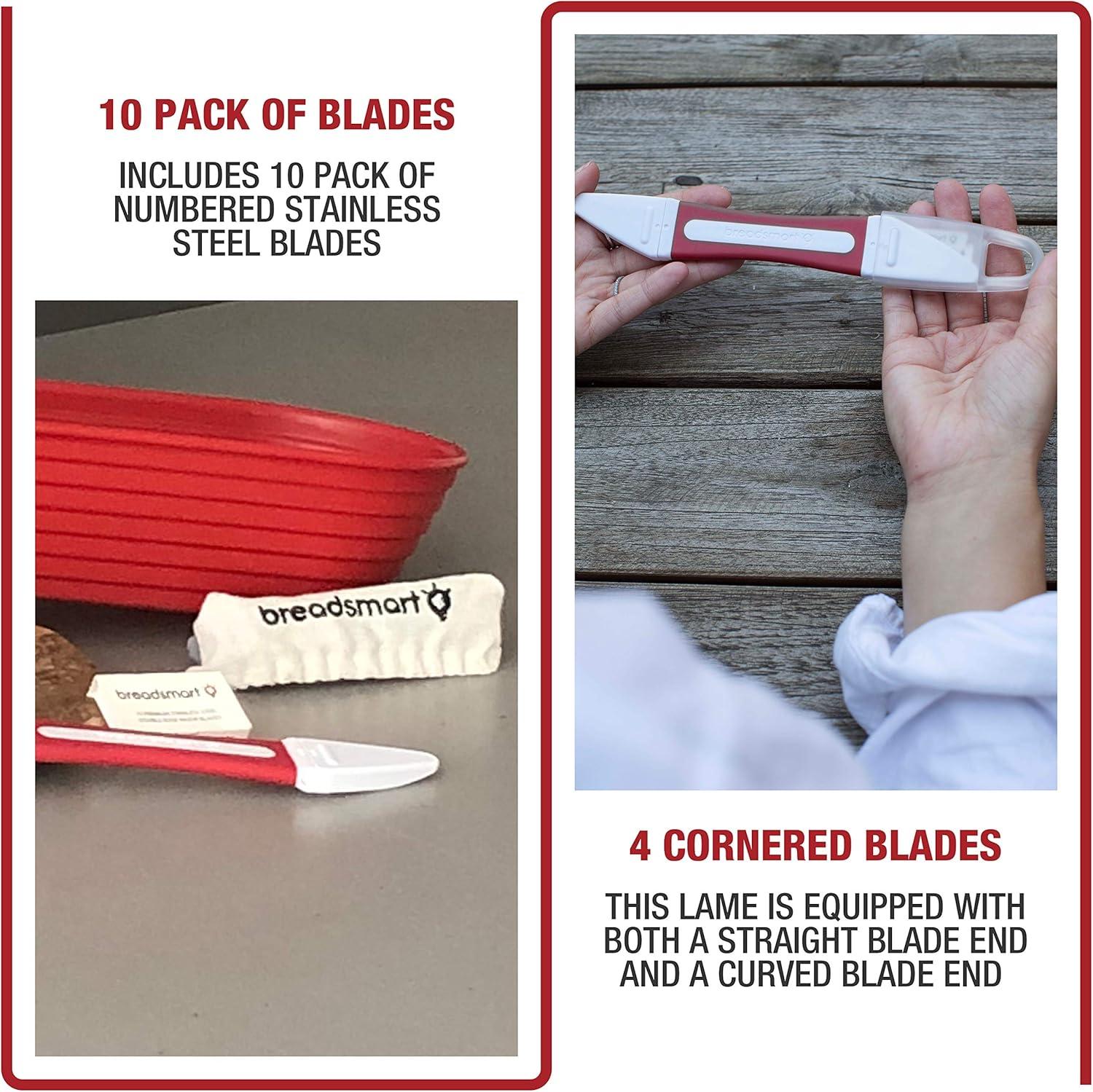 Bread Lame - Bread Scoring Tool - Set of 10 Stainless Steel Blades - Bakers Dough Scorer - Best Sourdough Bread Baking Supplies