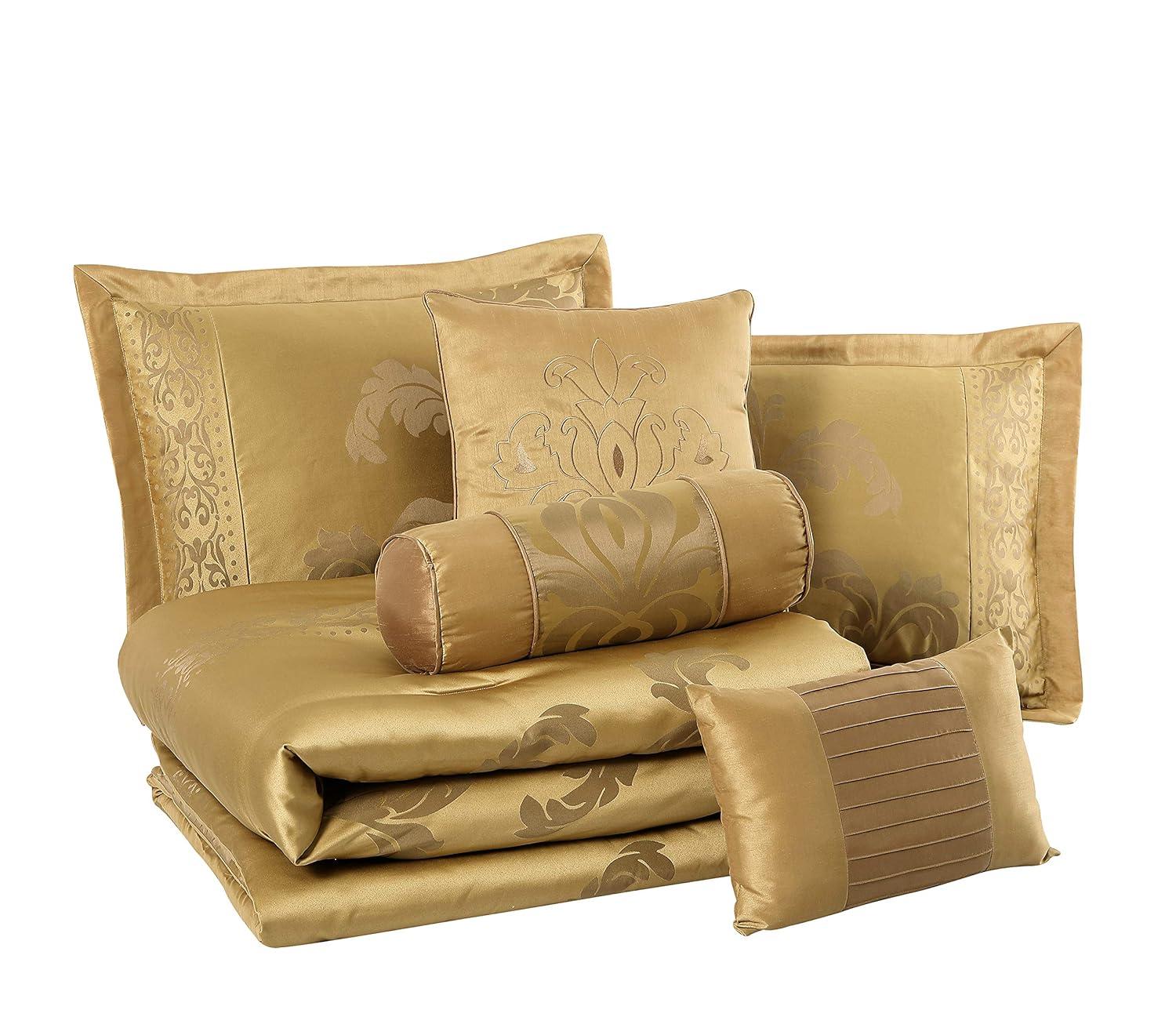 Chezmoi Collection Royale Jacquard Floral 7 Piece Comforter Set