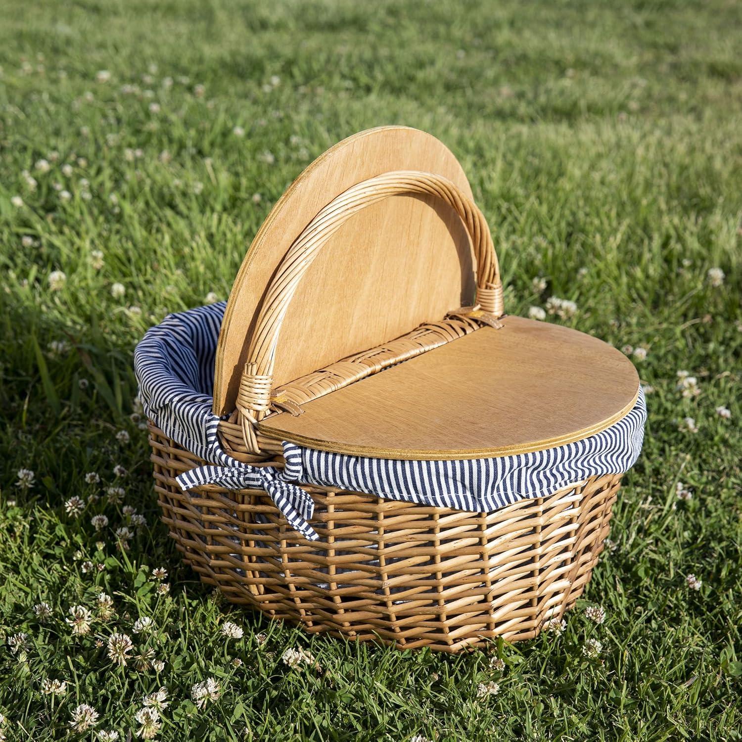 Country Vintage Wicker Picnic Basket for 2