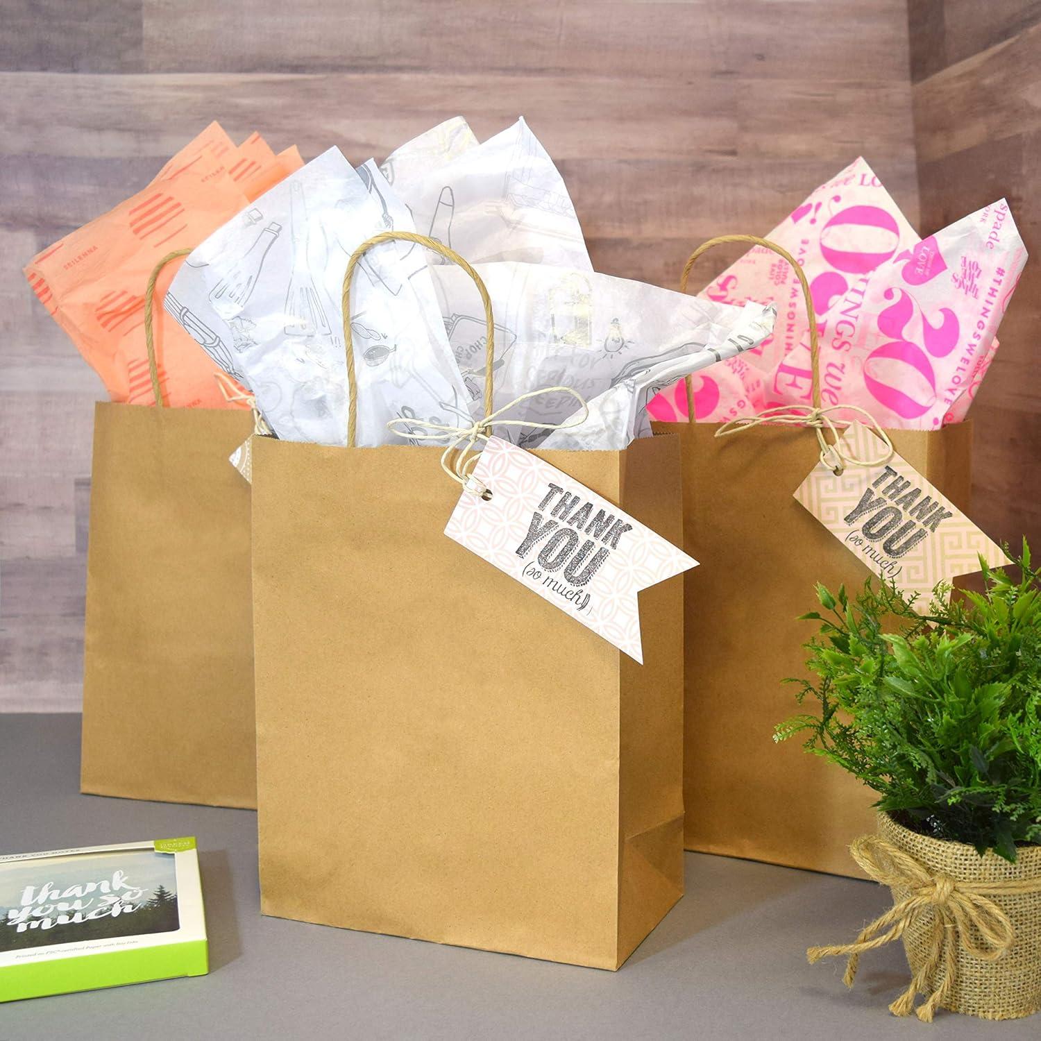 Eco-Friendly Brown Kraft Paper Shopping Bags with Handles, 8x4x10 inches, 50 Pack