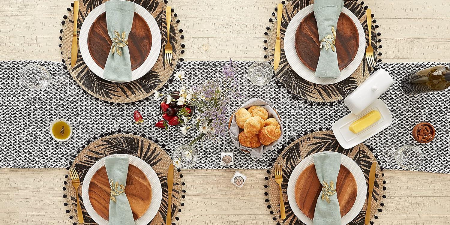 Design Imports  Woven Jacquard Fringe Table Runner, Black, 15X72"