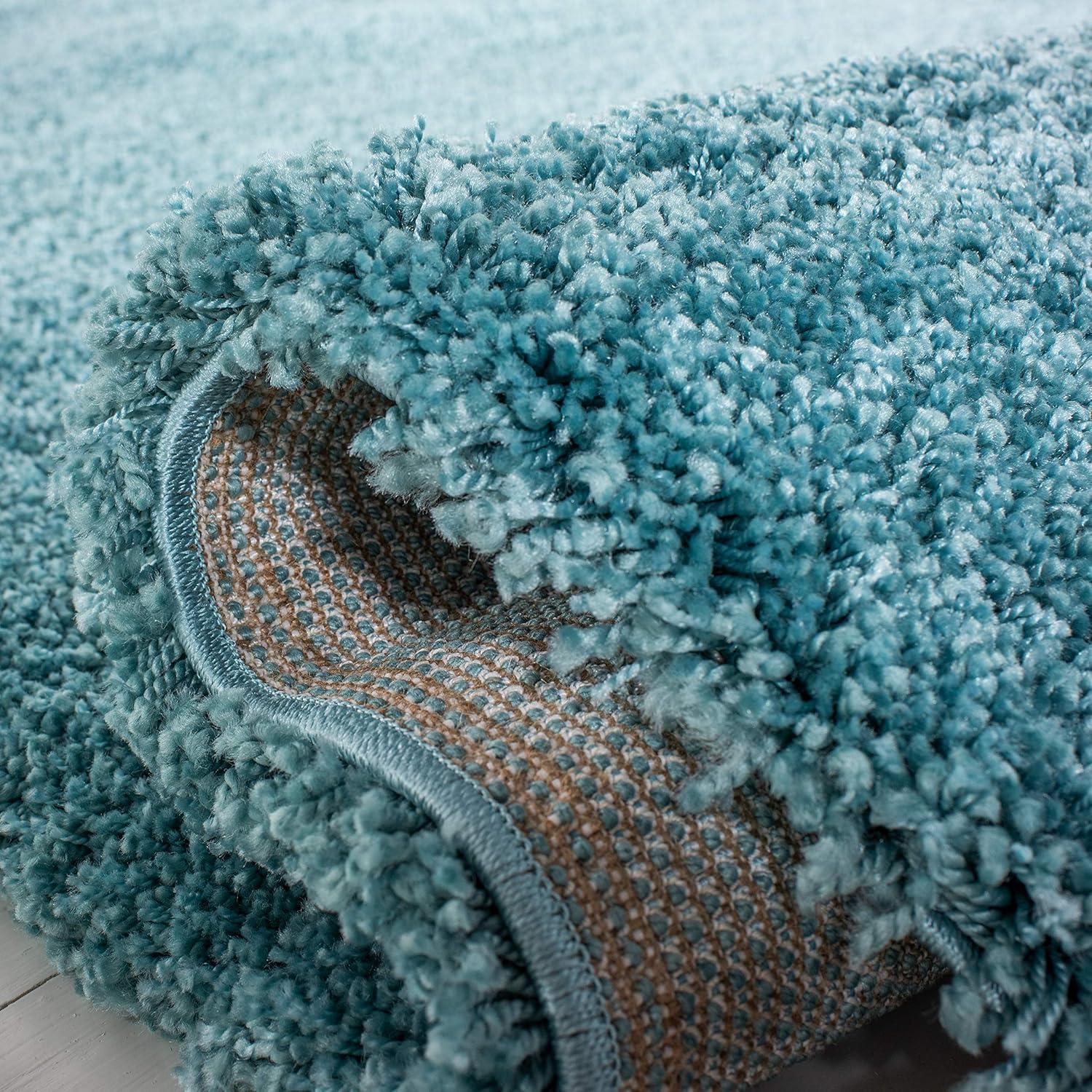 Ultra-Soft Aqua Blue Geometric 8' Square Shag Area Rug