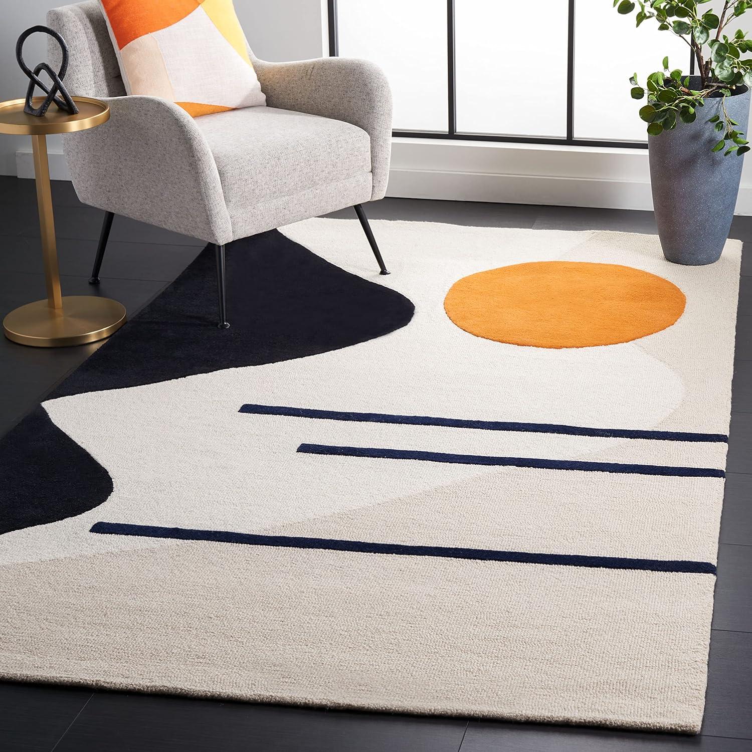 Rodeo Drive RD883 Hand Tufted Indoor Accent Rug - 4'x6' - Beige/Black - Safavieh
