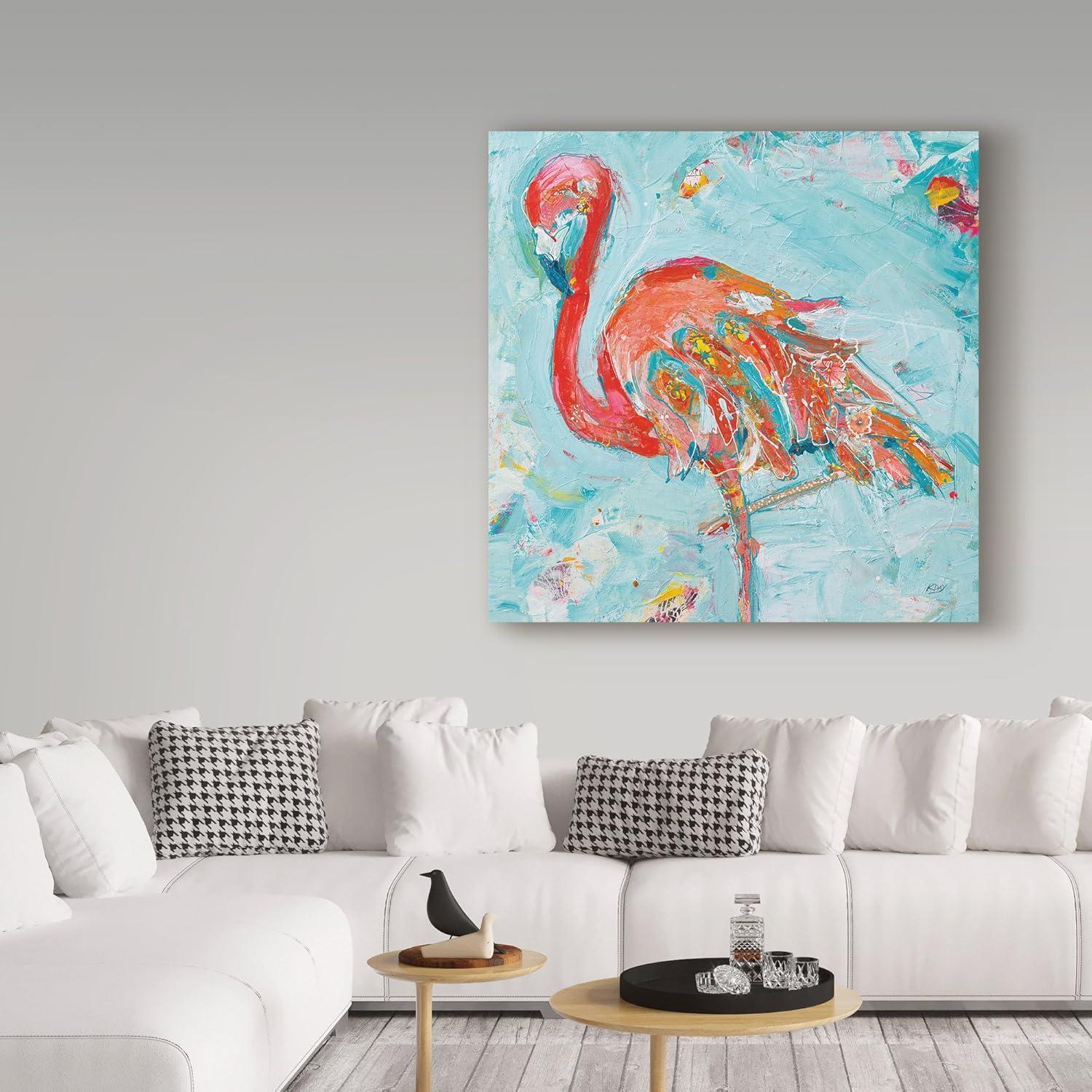 Kellie Day Colorful Flamingo Canvas Art, 18x18 Inch