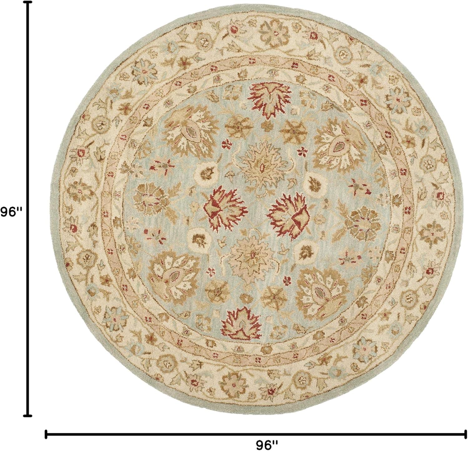 SAFAVIEH Antiquity Lorraine Floral Bordered Wool Area Rug, Grey Blue/Beige, 8' x 8' Round