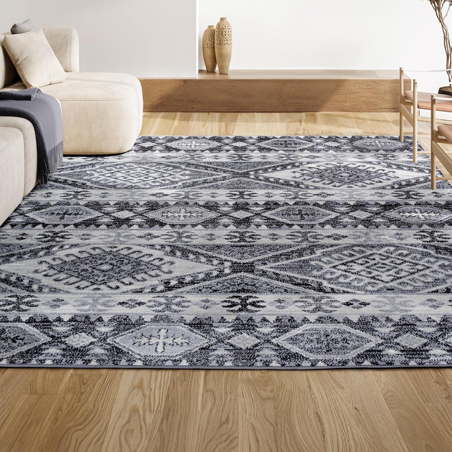 JONATHAN Y MOH500A-5 Sura Modern Kilim Geometric Gray/Anthracite 5 ft. x 8 ft. Area Rug, Bohemian Vintage, Pet Friendly, Stain Resistant, Easy to Clean, for Living Room; Kitchen, Bedroom