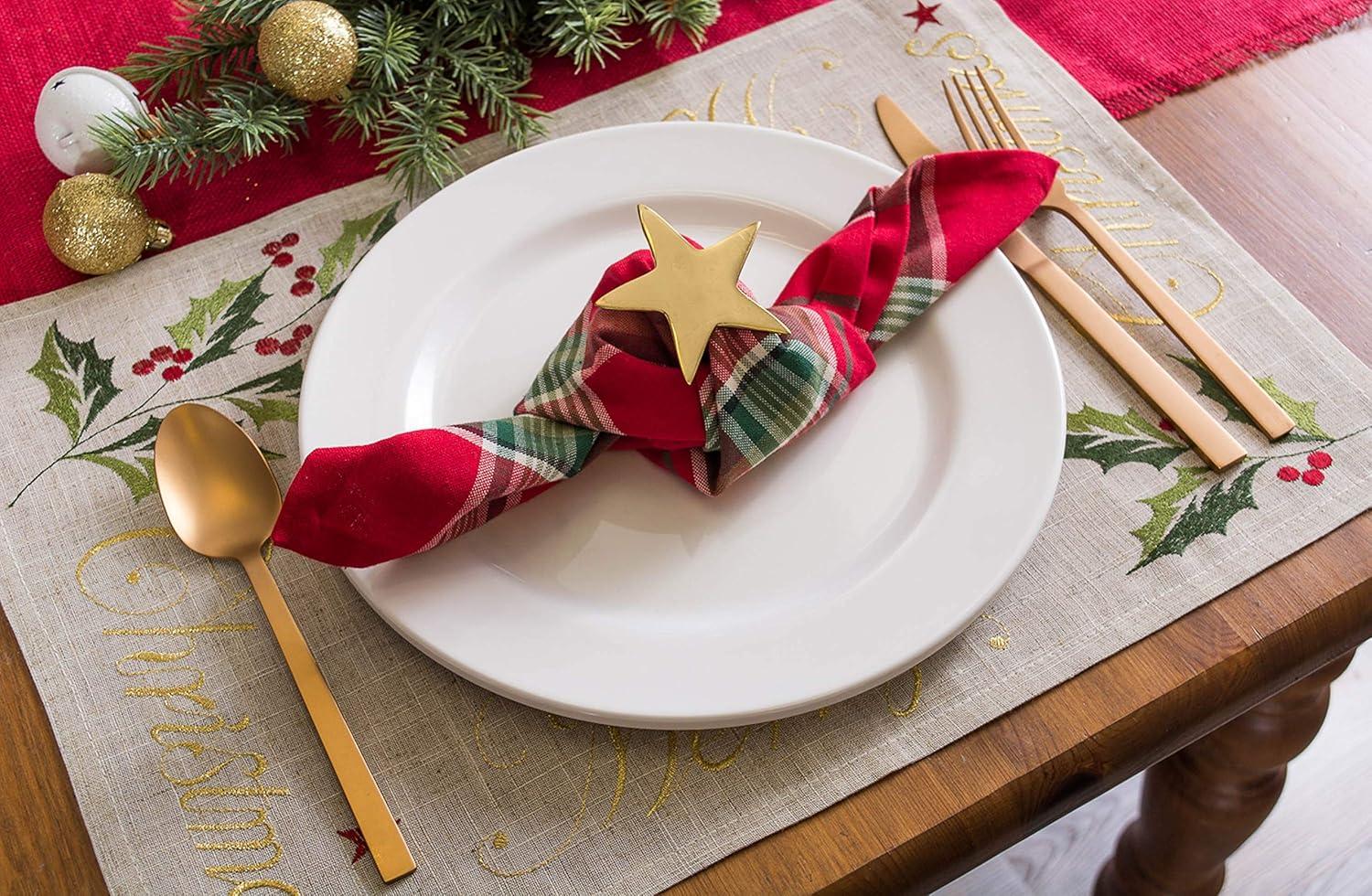 Tango Red Plaid Cotton Christmas Napkin Set, 18x18"