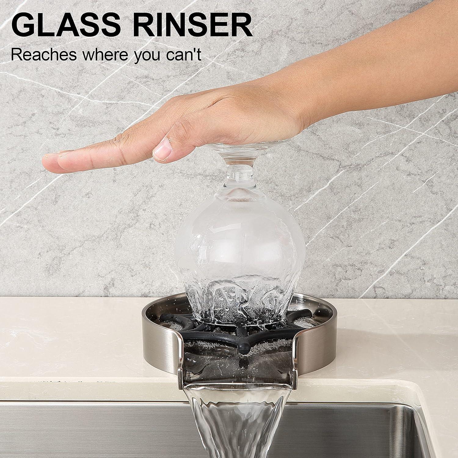 Brushed Nickel Kitchen Sink Glass Rinser with Zinc Alloy Tray