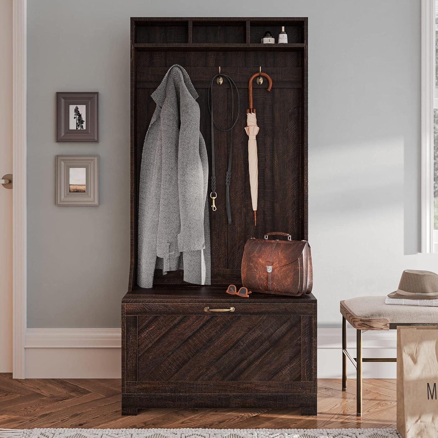 BELLEZE Entryway Hall Tree, Coat Rack, Storage Bench, 3-in-1 Design, Freestanding Shoe Rack - Hilo (Espresso)