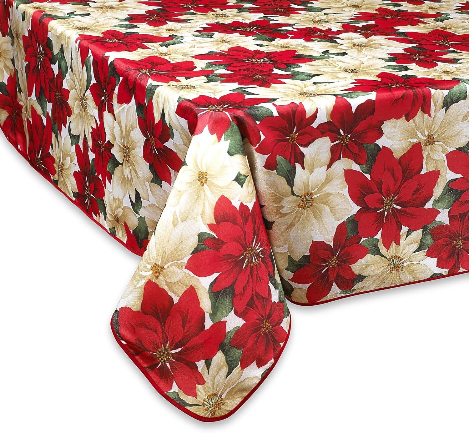 European Christmas PoinSettia Floral Design Printed Tablecloth Size: 52? W x 70? D