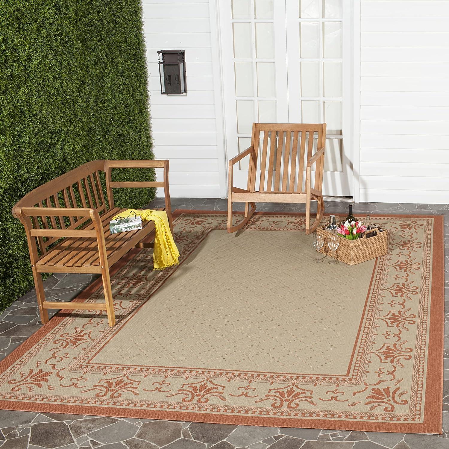 Courtyard CY0901 Power Loomed Indoor and Outdoor Area Rug - Natural/Terra - 7'10"x7'10" - Safavieh