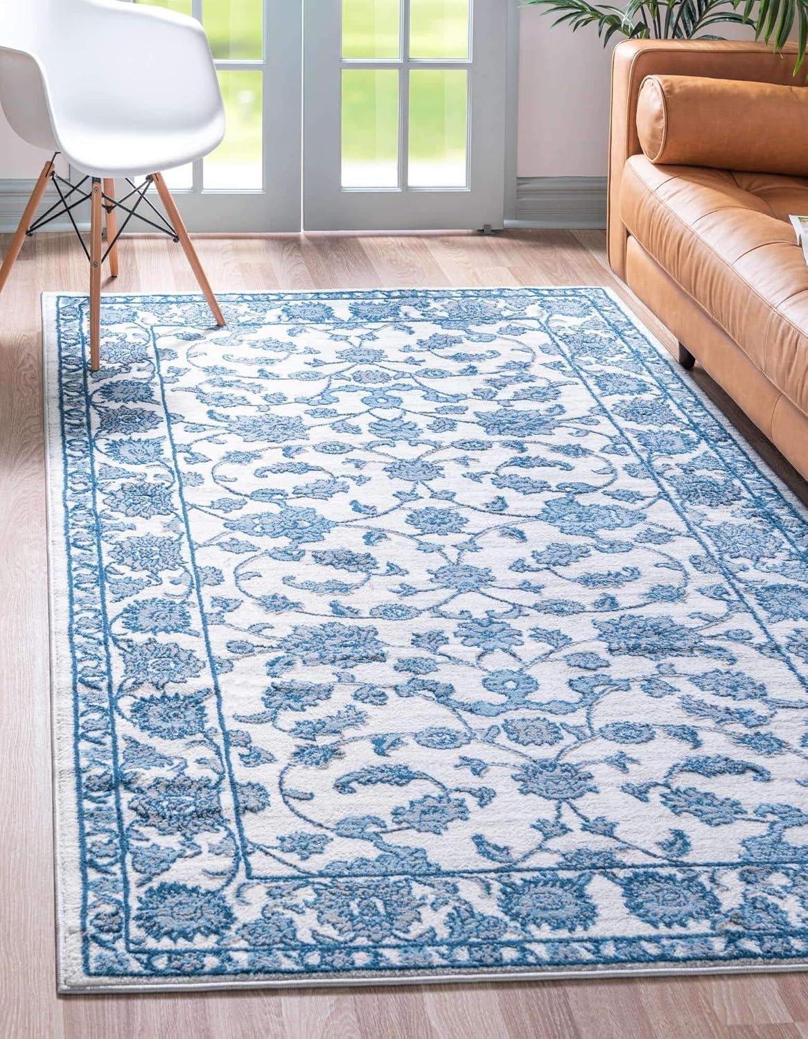 Unique Loom Boston Collection Area Rug - Floral (3' 3" x 5' 3" Rectangle White Blue/Gray)