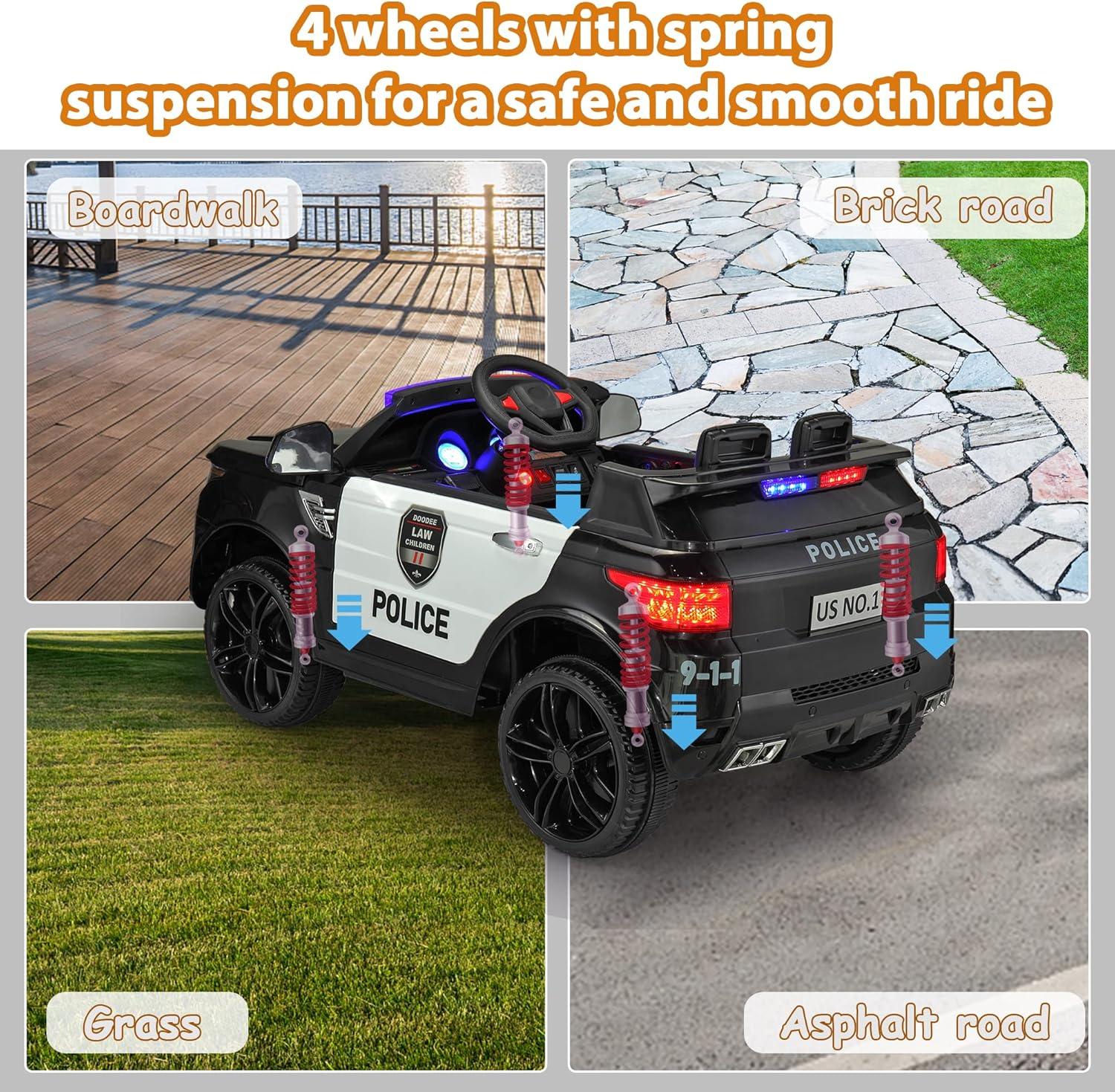 12V Black Police SUV Ride-On Car with Remote Control