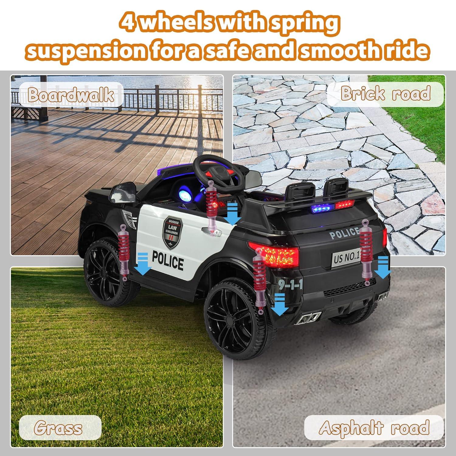 Allied Plush Inc 12V Kids Ride on Car, Electric Police Cars with Remote Control