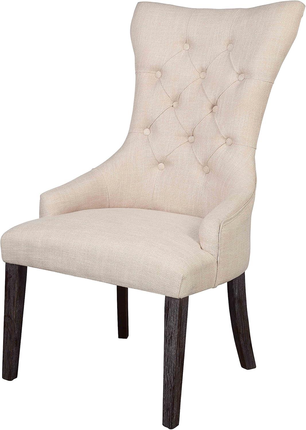 Beige Linen Upholstered Parsons Dining Arm Chair Set