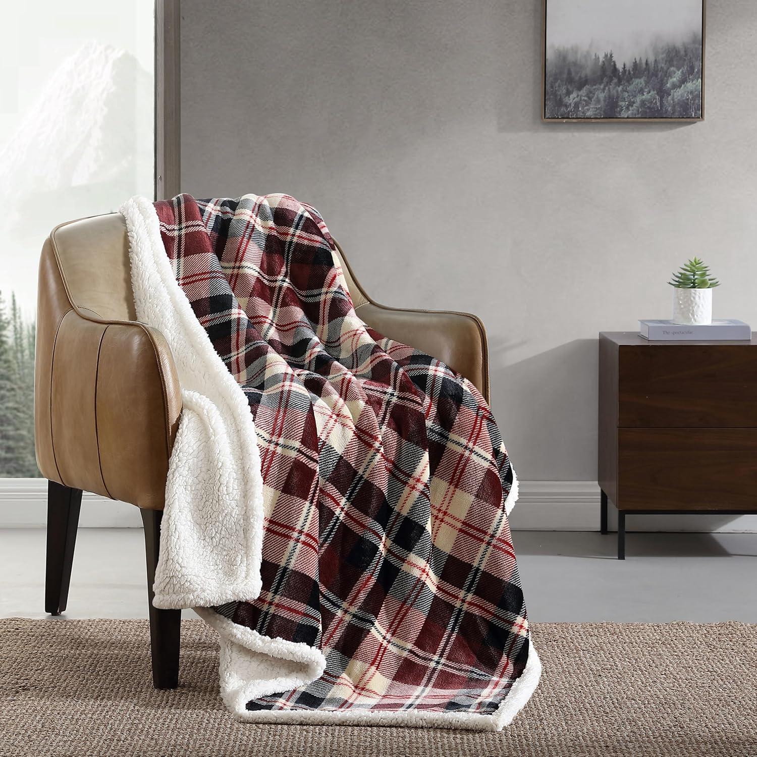 50"x60" Trailhead Plaid Reversible Throw Blanket Red - Eddie Bauer: Cozy Fleece, Machine Washable