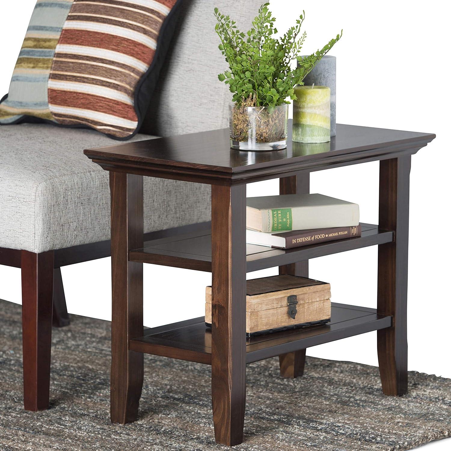 Simpli Home Acadian Wood 14" Rectangle Transitional Narrow Side Table in Brunette Brown