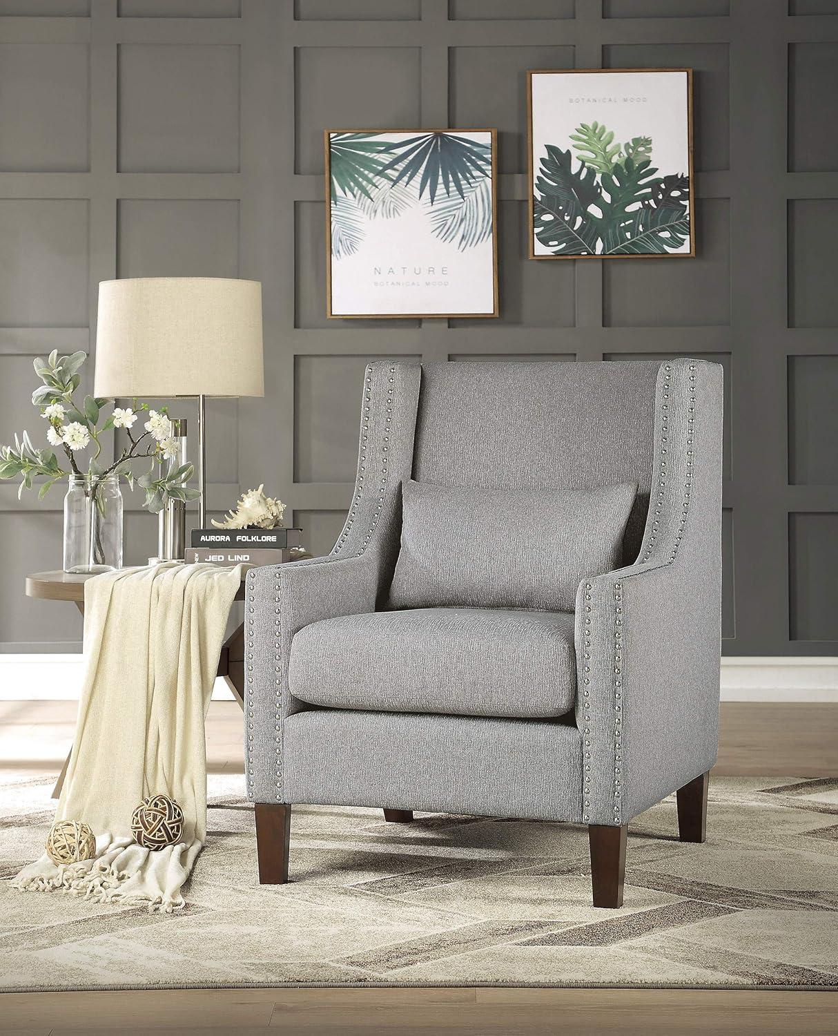 Modern Elegance Gray Manufactured Wood Accent Chair with Nailhead Trim