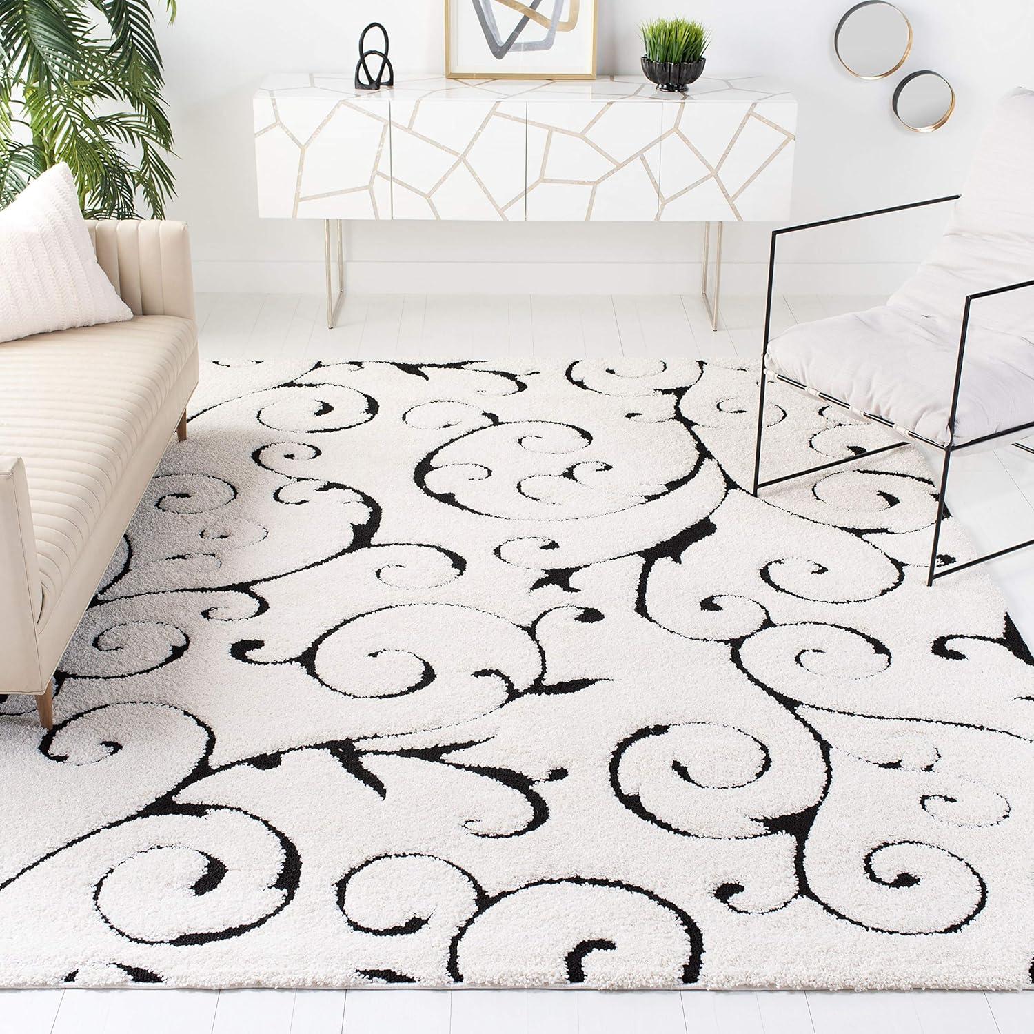Florida Shag SG455 Power Loomed Indoor Area Rug - Ivory/Black - 6'7"x6'7" - Safavieh.