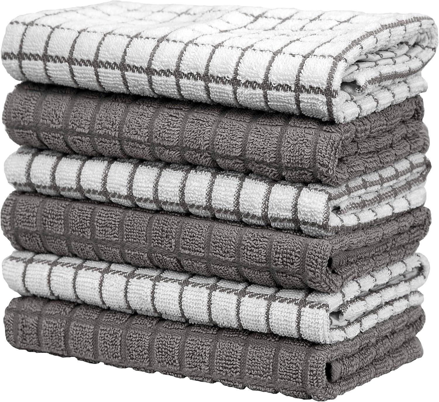 Gray and White Check Cotton Kitchen Towels Set of 6