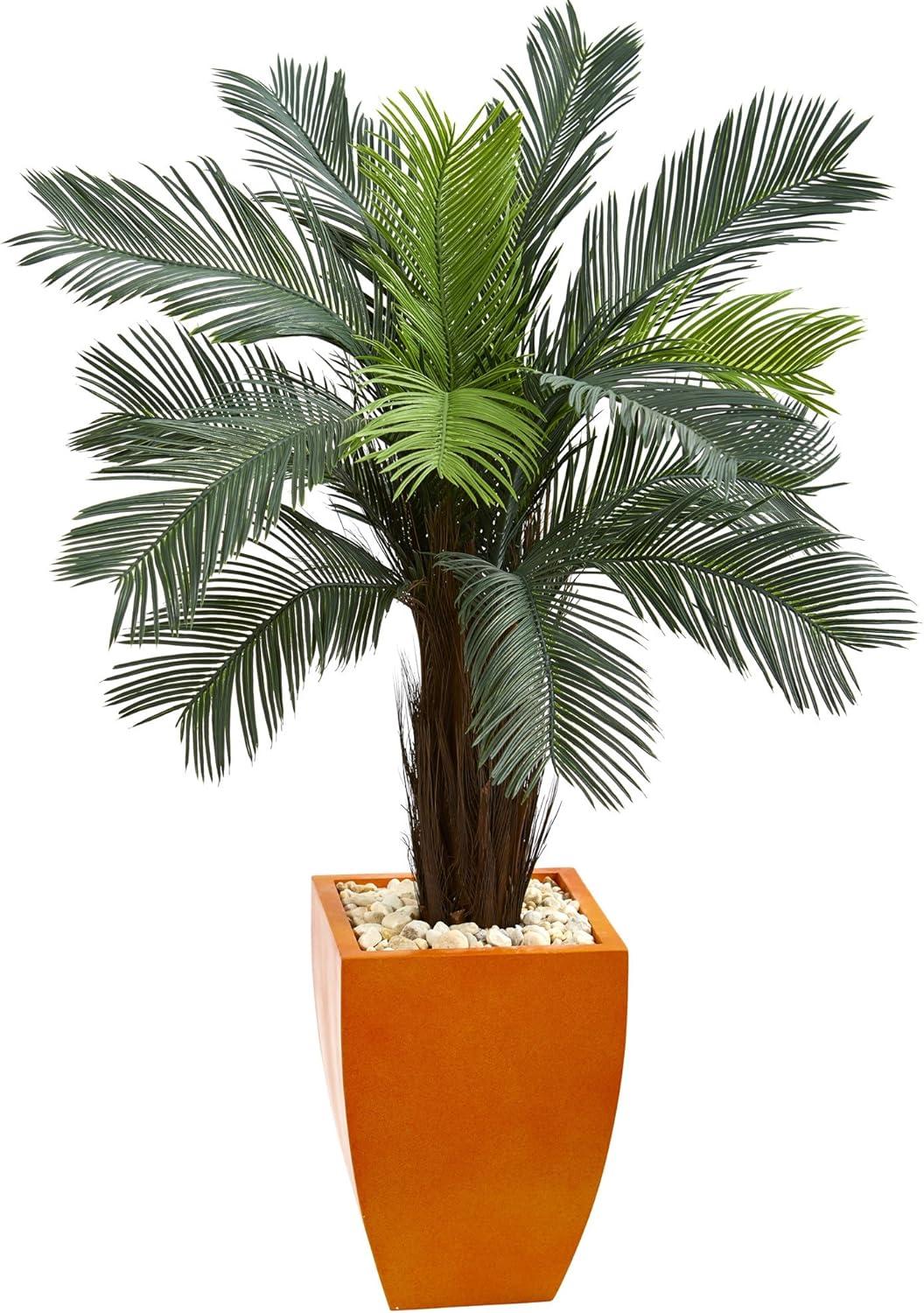 4.5 ft Green Faux Palm Tree in Orange Planter