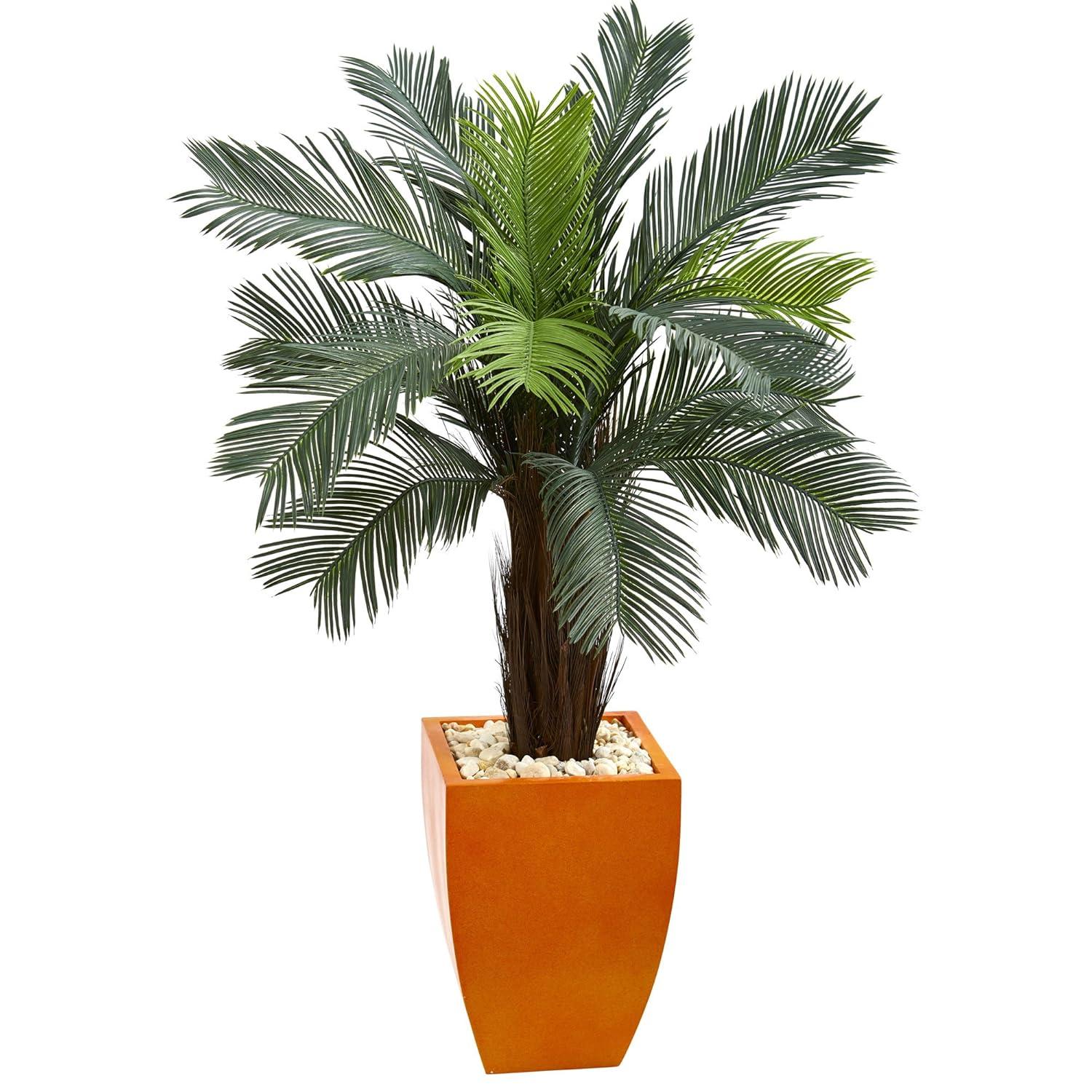 Nearly Natural 4.5' Cycas Artificial Tree in Orange Planter UV Resistant