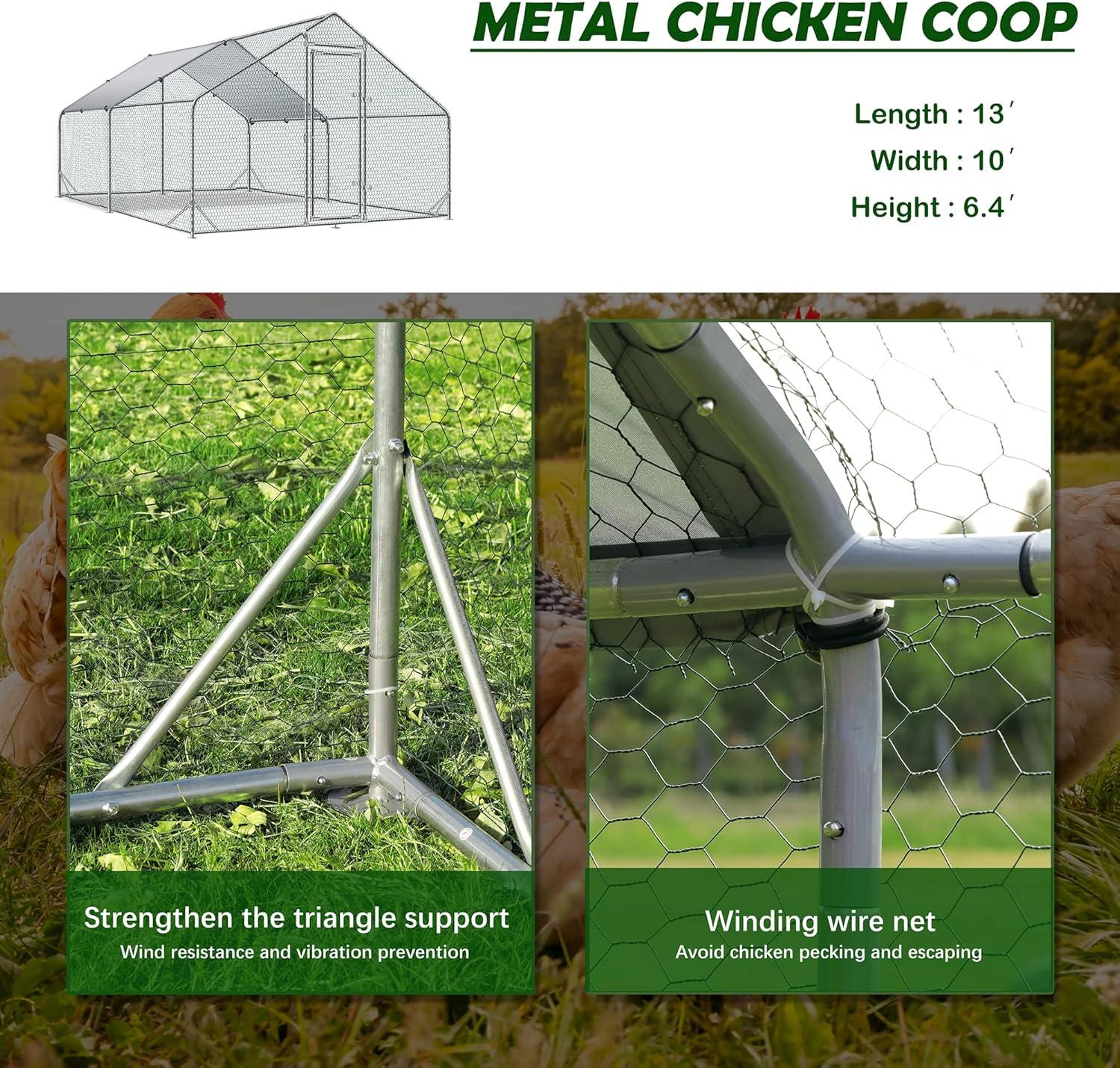 Tolead Large Metal Chicken Coop Upgrade Tri-Supporting Wire Mesh Chicken Run,Chicken Pen with Water-Resident and Anti-UV Cover,Duck Rabbit House Outdoor