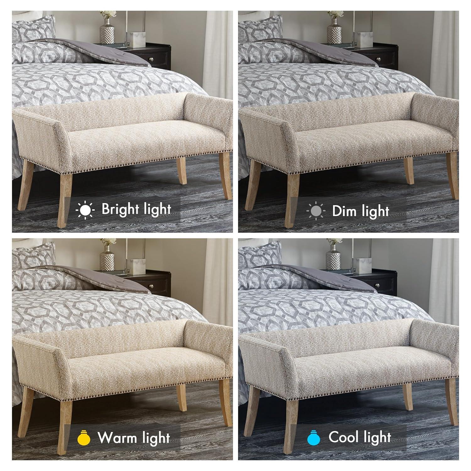 Madera Accent Bench Taupe: Madison Park, Rectangle, Nailhead Trim, Polyester Upholstery, Wood Legs
