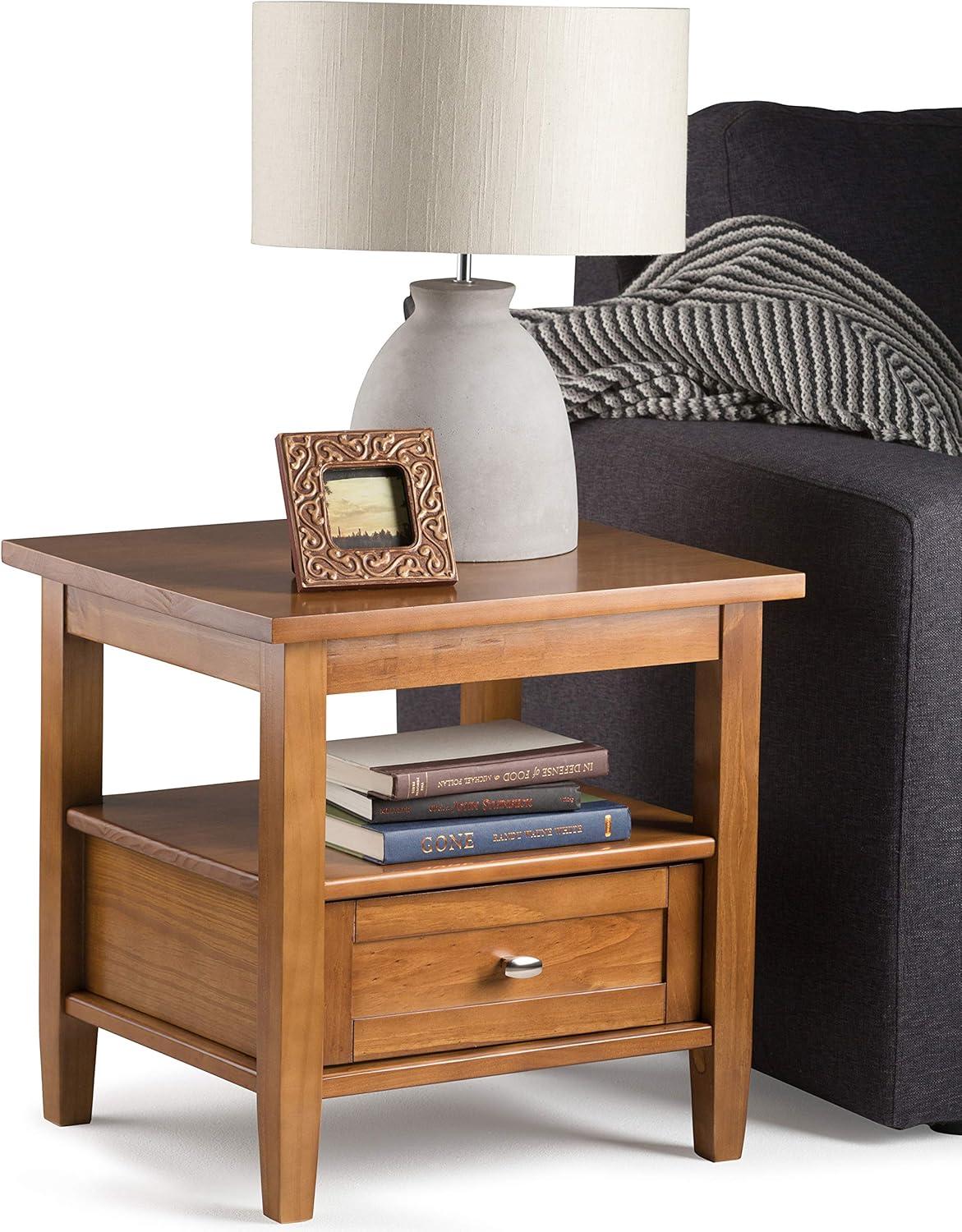 Warm Solid Wood End Table with Storage