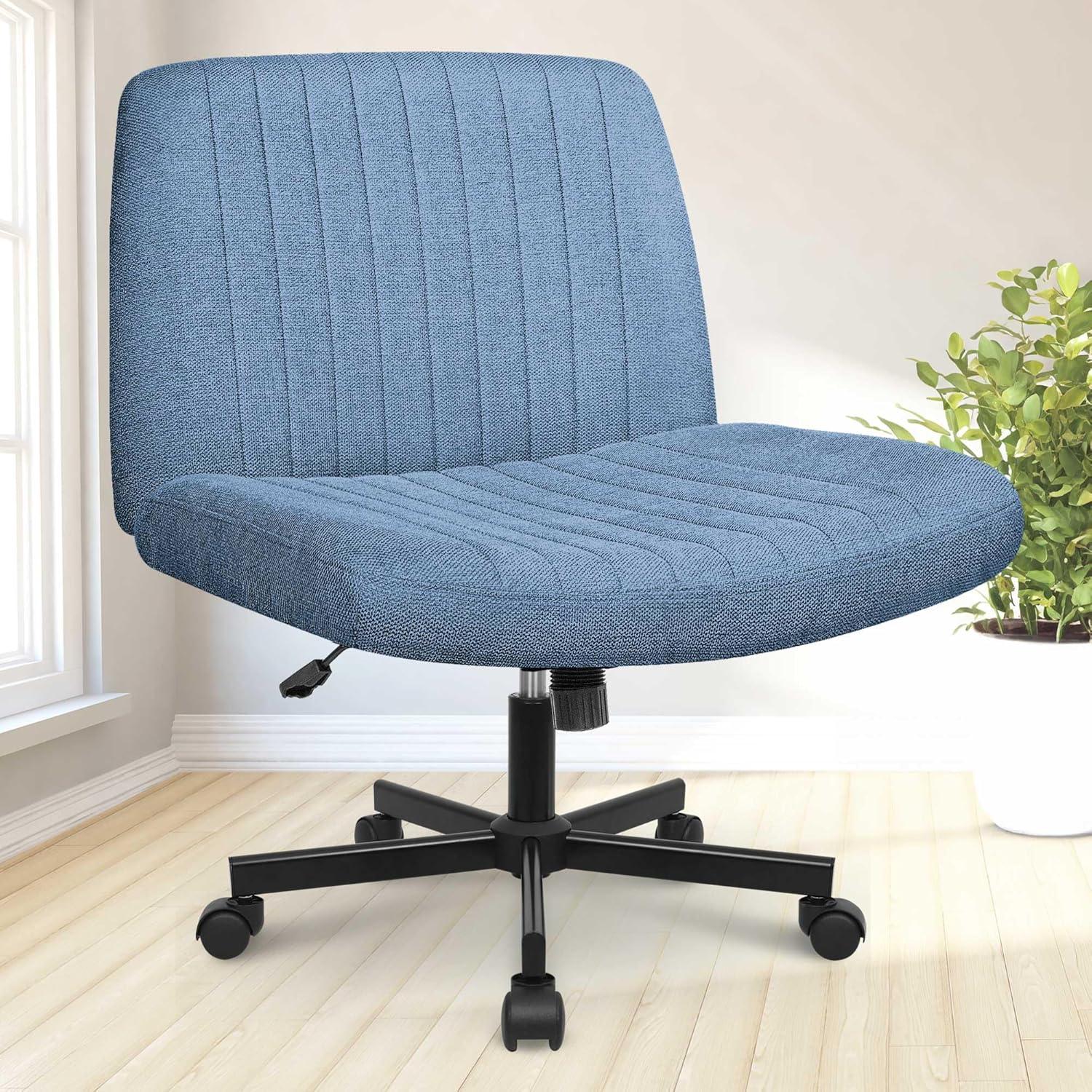 NEO CHAIR Criss Cross Legged Office Desk Vanity Armless Chair with Wheels Swivel, Blue