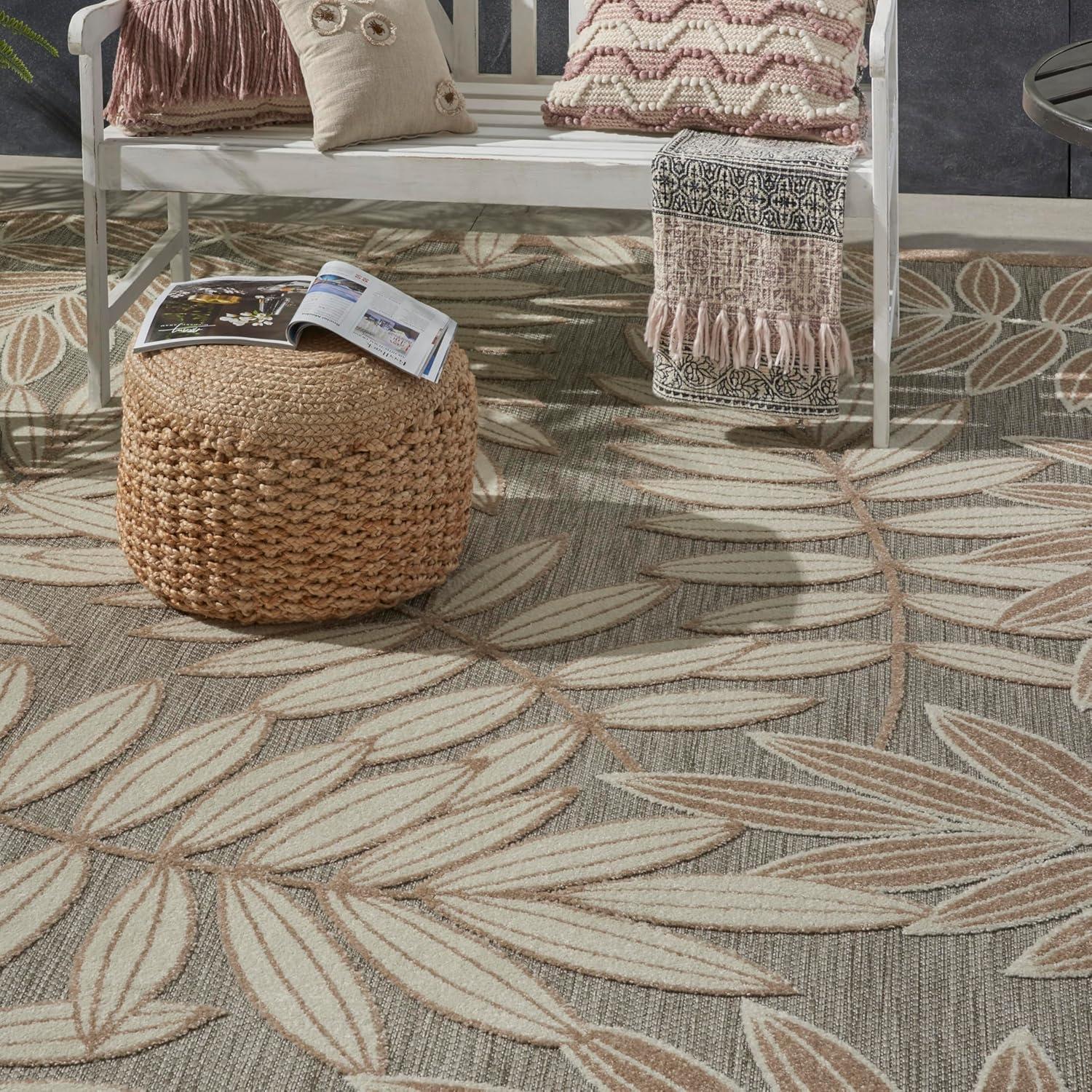 Nourison Aloha Floral Leaf Flatweave High-Low Indoor Outdoor Area Rug Natural 7' x 10'