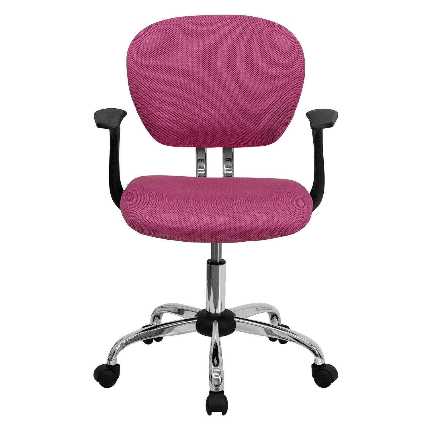 Swivel Mid-Back Pink Mesh Task Chair with Chrome Base
