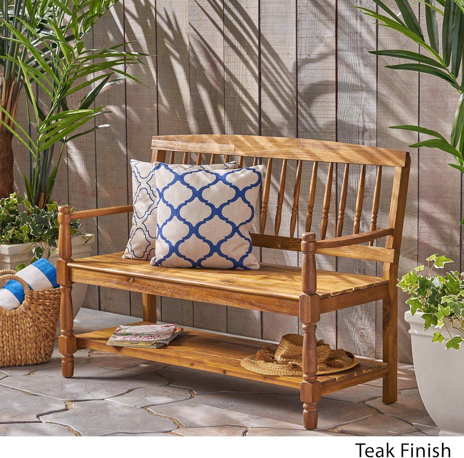 GDF Studio Kuhn Indoor/Outdoor Acacia Wood Bench with Shelf, Teak