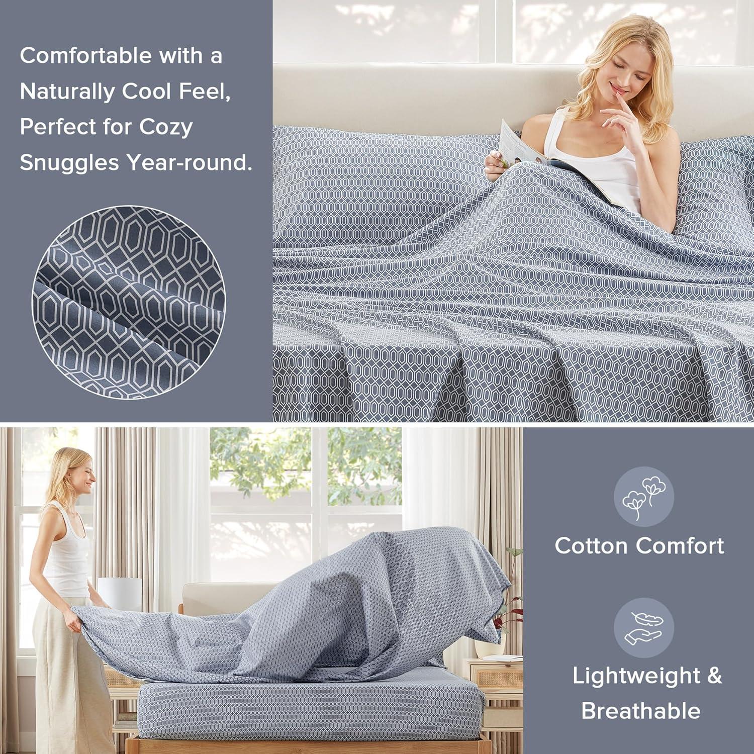 Comfort Spaces Diamond 100% Cotton Printed Sheet Set, Queen, Blue