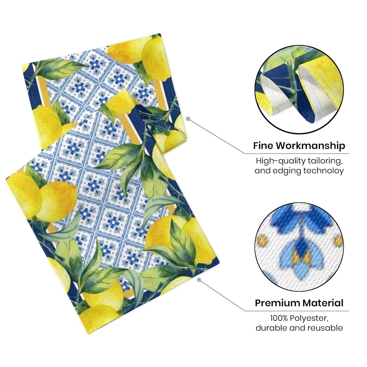 Lemon Burlap Table Runner Seasonal Spring Fall Kitchen Dining Linen Table Decoration for Indoor Outdoor Home Party Dinner 13x72 Inch