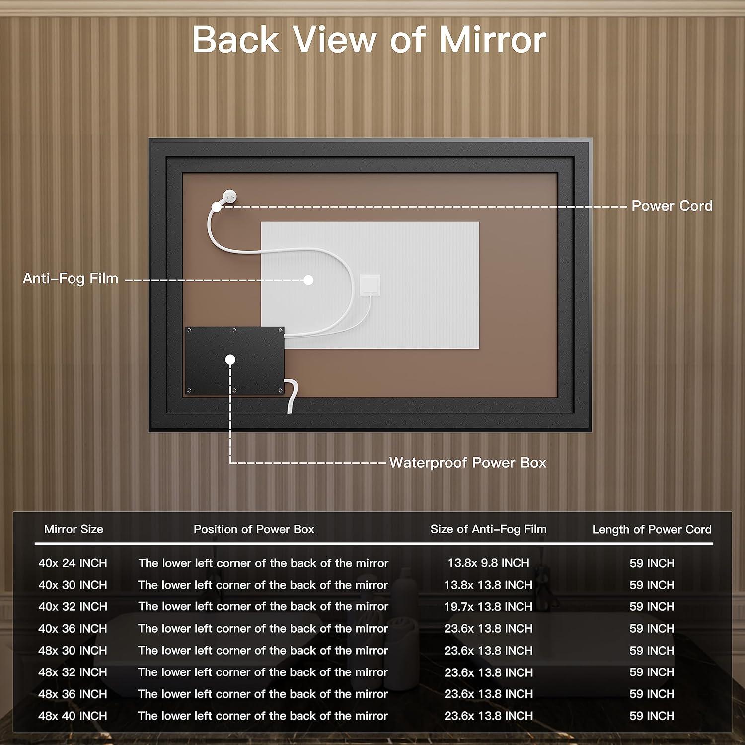 LED Bathroom Mirror 48x40 with Backlit and Front Lighted, Framed Dimmable Illuminated Mirror for Wall Anti-Fog Shatterproof (Horizontal/Vertical)…
