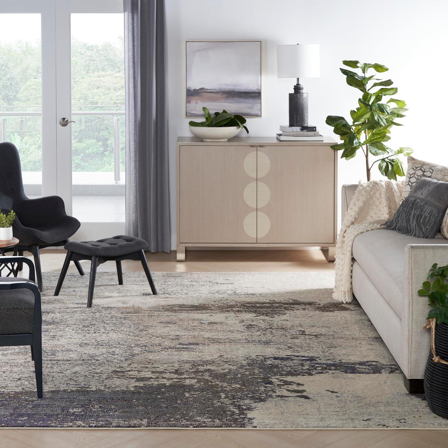 Nourison Celestial CES02 6'7" x 9'7" Ivory/Grey Area Rug